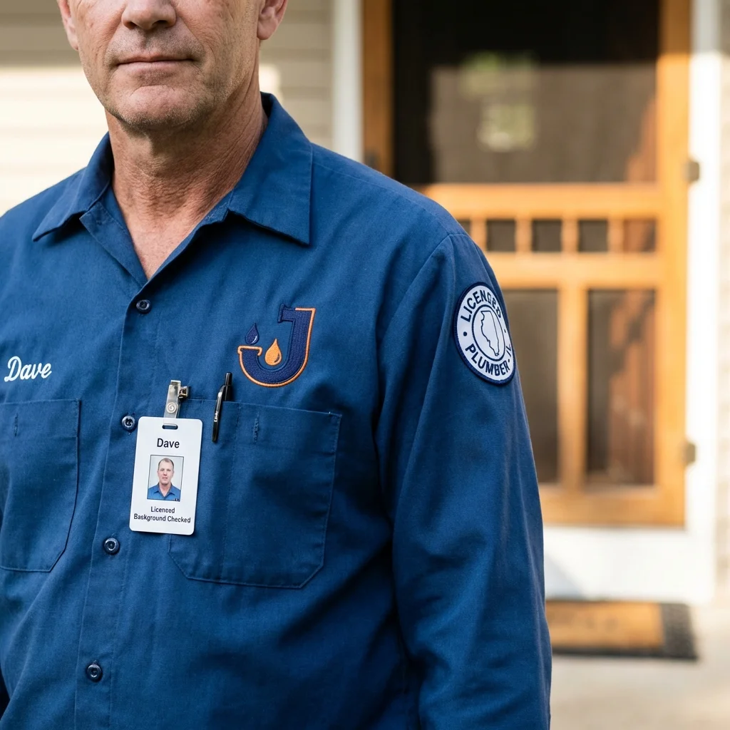 Licensed plumber showing ID badge in Spring Valley, WI