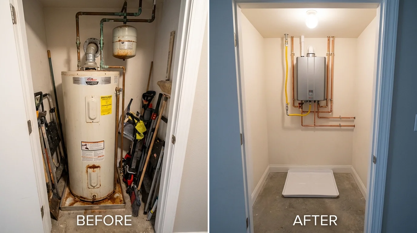 Tank water heater versus wall-mounted tankless unit comparison for Spring Valley, WI homeowners