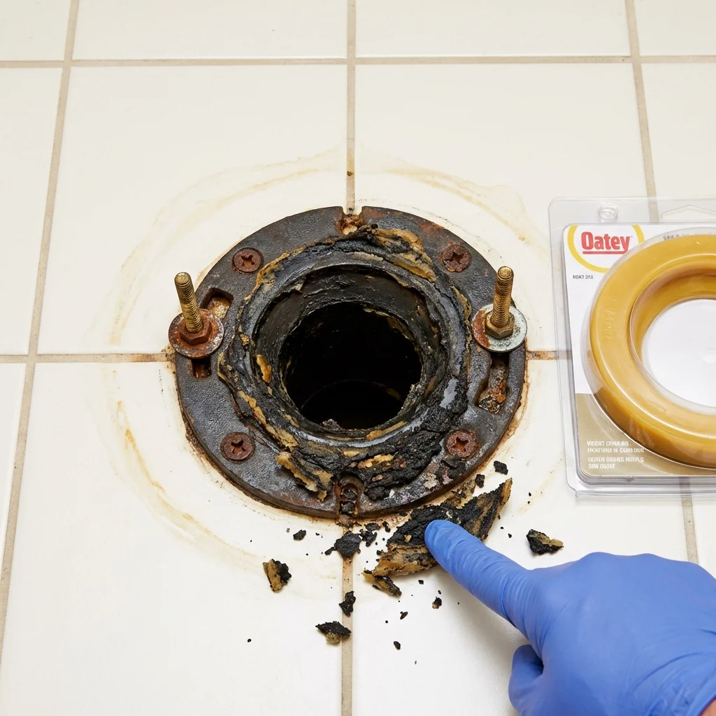 Failed wax ring showing water seepage at the base of a toilet in a Spring Valley, WI home